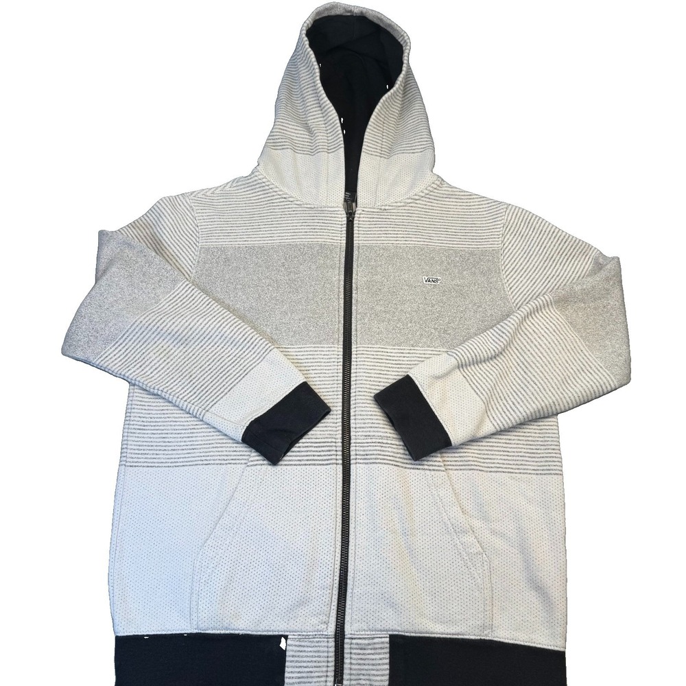 Vans Full Zip Hoodie Gray Striped Youth Size Large Off The Wall Skate Pockets‎